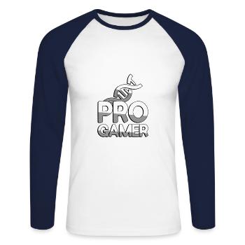 PRO GAMER + DNA - Gaming - Unisex Long Sleeve Baseball T-Shirt - white/navy - Front - Nik (191cm)