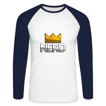 NERD + King Crown - Gaming - Unisex Baseballshirt langarm - Weiß/Navy - Vorne - Nik (191cm)