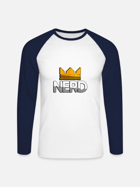 NERD + King Crown - Gaming - Unisex Long Sleeve Baseball T-Shirt - white/navy