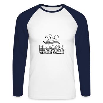 EINFACH WEITERSCHWIMMEN + Schwimmer - Schwimmen - Unisex Baseballshirt langarm - Weiß/Navy - Vorne - Nik (191cm)