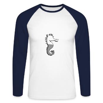 Seepferdchen - Illustration - Unisex Baseballshirt langarm - Weiß/Navy - Vorne - Nik (191cm)