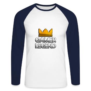 GAMER LEGEND + King Crown - Gaming - Unisex Baseballshirt langarm - Weiß/Navy - Vorne - Nik (191cm)