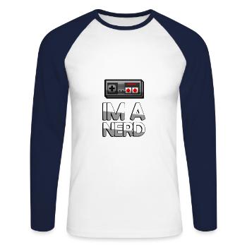 IM A NERD + CONTRÔLEUR NES - Jeux - T-shirt baseball manches longues Homme - blanc/marine - Devant - Nik (191cm)