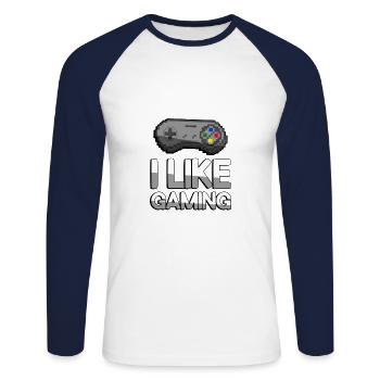 I LIKE GAMING + SNES Controller - Gaming - Unisex Baseballshirt langarm - Weiß/Navy - Vorne - Nik (191cm)