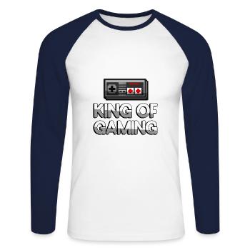 KING OF GAMING + Contrôleur NES - Jeux - T-shirt baseball manches longues Homme - blanc/marine - Devant - Nik (191cm)