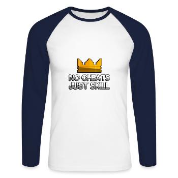 NO CHEATS JUST SKILL + King Crown - Gaming - Unisex Baseballshirt langarm - Weiß/Navy - Vorne - Nik (191cm)