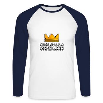 OHNE GAMING OHNE MICH + King Crown - Gaming - Unisex Baseballshirt langarm - Weiß/Navy - Vorne - Nik (191cm)