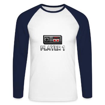 PLAYER 1 + NES Controller - Gaming - Unisex Baseballshirt langarm - Weiß/Navy - Vorne - Nik (191cm)
