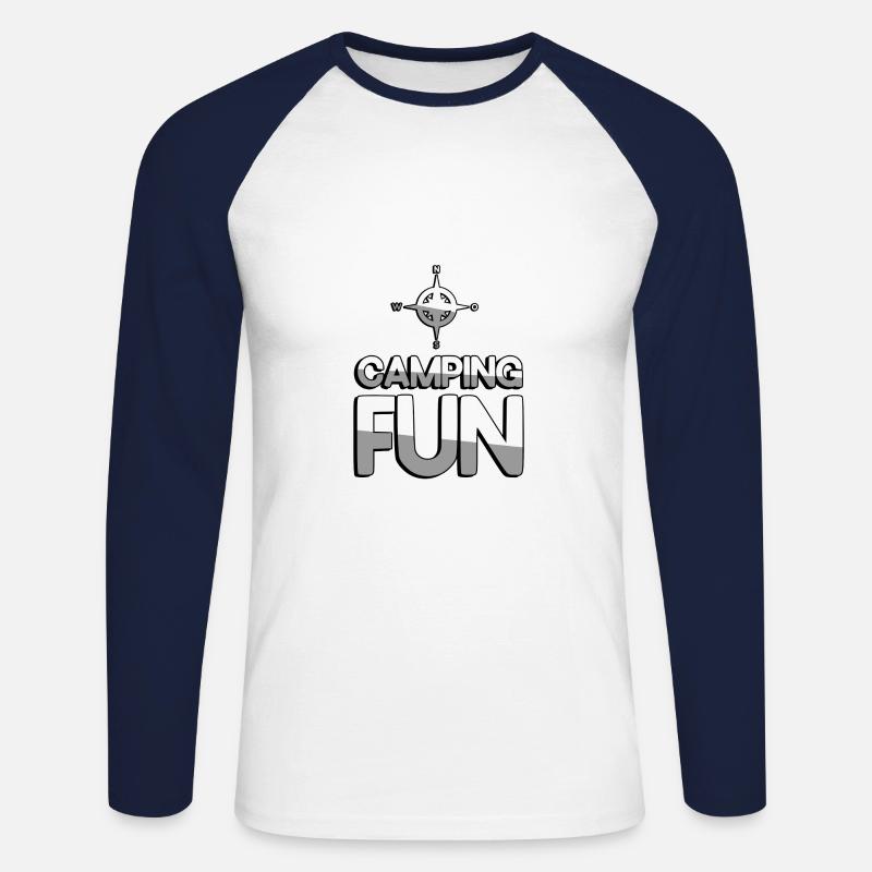 CAMPING FUN + Kompass - Camping - Unisex Baseballshirt langarm - Weiß/Navy
