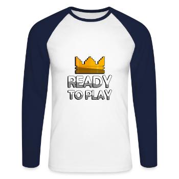 READY TO PLAY + King Crown - Gaming - Unisex Baseballshirt langarm - Weiß/Navy - Vorne - Nik (191cm)
