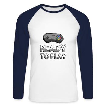 READY TO PLAY + SNES Controller - Gaming - Unisex Baseballshirt langarm - Weiß/Navy - Vorne - Nik (191cm)