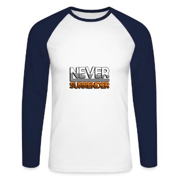 NEVER SURRENDER (Orange) - Gaming - Unisex Long Sleeve Baseball T-Shirt - white/navy - Front - Nik (191cm)