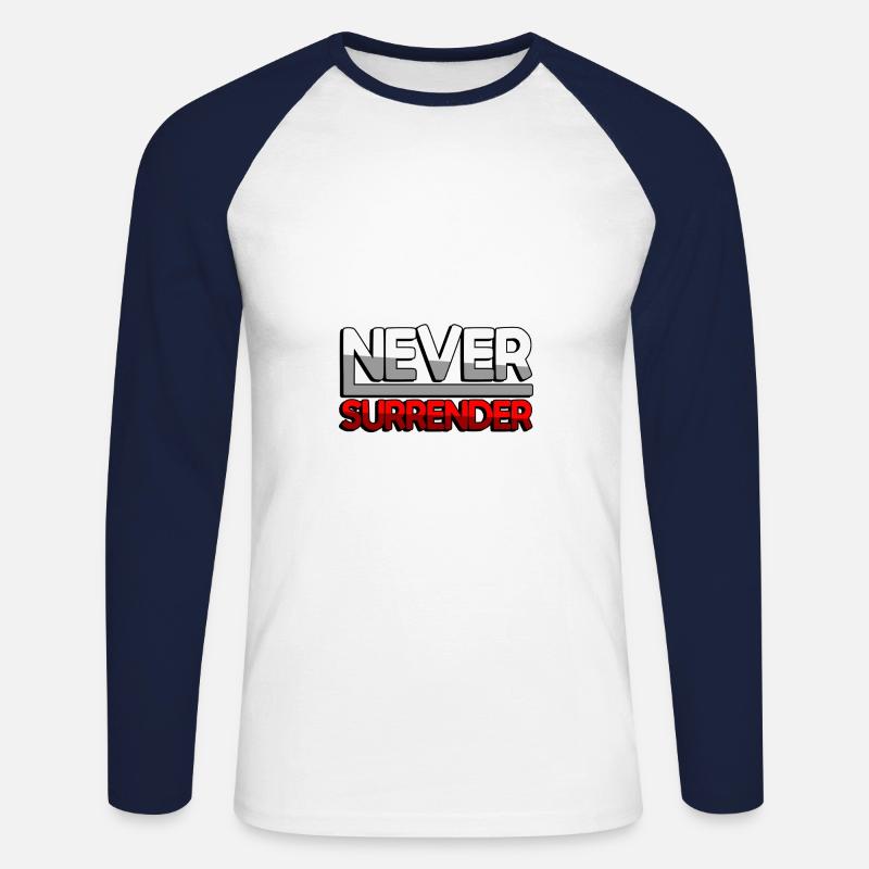 NEVER SURRENDER (Red) - Gaming - Unisex Long Sleeve Baseball T-Shirt - white/navy