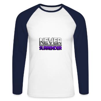 NEVER SURRENDER (Purple) - Gaming - Unisex Long Sleeve Baseball T-Shirt - white/navy - Front - Nik (191cm)