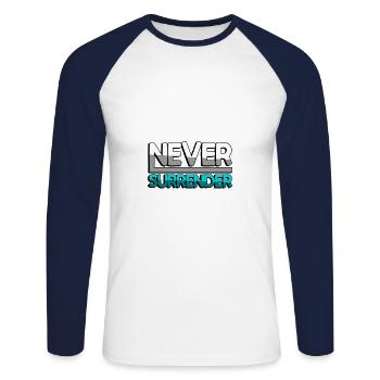 NEVER SURRENDER (Turquoise) - Gaming - Unisex Long Sleeve Baseball T-Shirt - white/navy - Front - Nik (191cm)