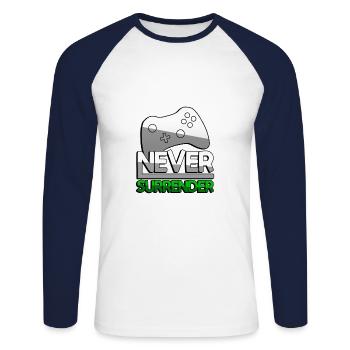 NEVER SURRENDER (Green) + Controller - Gaming - Unisex Long Sleeve Baseball T-Shirt - white/navy - Front - Nik (191cm)