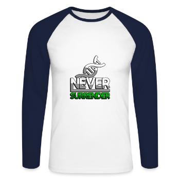 NEVER SURRENDER (Vert) + ADN - Jeux - T-shirt baseball manches longues Homme - blanc/marine - Devant - Nik (191cm)