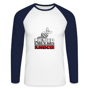 NEVER SURRENDER (Rot) + DNA - Gaming - Unisex Baseballshirt langarm - Weiß/Navy - Vorne - Nik (191cm)