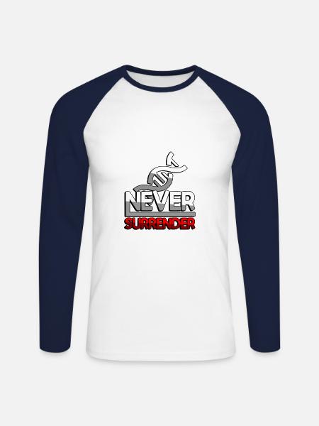 NEVER SURRENDER (Red) + DNA - Gaming - Unisex Long Sleeve Baseball T-Shirt - white/navy