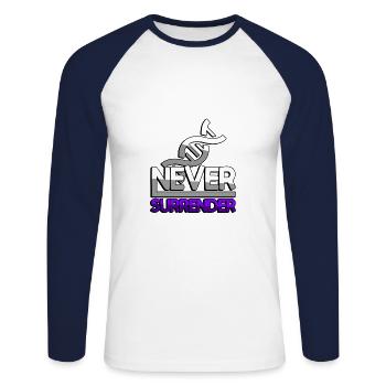 NEVER SURRENDER (Purple) + DNA - Gaming - Unisex Long Sleeve Baseball T-Shirt - white/navy - Front - Nik (191cm)