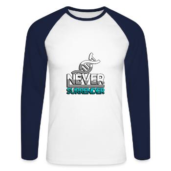 NEVER SURRENDER (Turquoise) + DNA - Gaming - Unisex Long Sleeve Baseball T-Shirt - white/navy - Front - Nik (191cm)