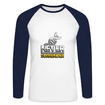 NEVER SURRENDER (Yellow) + DNA - Gaming - Unisex Long Sleeve Baseball T-Shirt - white/navy - Front - Nik (191cm)