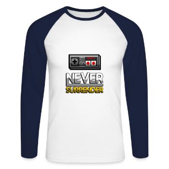 NEVER SURRENDER (Yellow) + NES Controller - Gaming - Unisex Long Sleeve Baseball T-Shirt - white/navy - Front - Nik (191cm)
