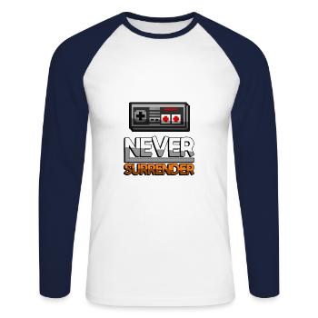 NEVER SURRENDER (Orange) + NES Controller - Gaming - Unisex Long Sleeve Baseball T-Shirt - white/navy - Front - Nik (191cm)