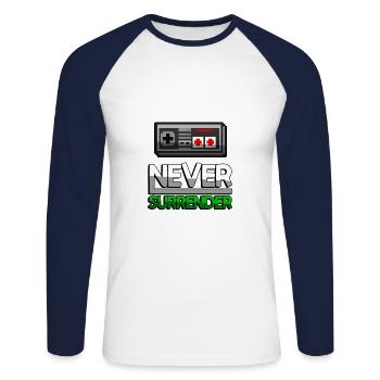 NEVER SURRENDER (Green) + NES Controller - Gaming - Unisex Long Sleeve Baseball T-Shirt - white/navy - Front - Nik (191cm)