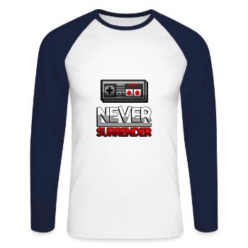 NEVER SURRENDER (Red) + NES Controller - Gaming - Unisex Long Sleeve Baseball T-Shirt - white/navy - Front - Nik (191cm)