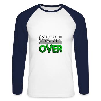 GAME OVER (Grün) - Gaming - Unisex Baseballshirt langarm - Weiß/Navy - Vorne - Nik (191cm)