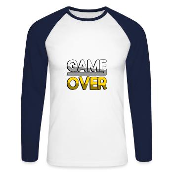 GAME OVER (Jaune) - Jeux - T-shirt baseball manches longues Homme - blanc/marine - Devant - Nik (191cm)