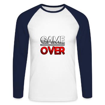 GAME OVER (Rot) - Gaming - Unisex Baseballshirt langarm - Weiß/Navy - Vorne - Nik (191cm)