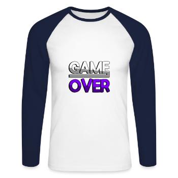 GAME OVER (Lila) - Gaming - Unisex Baseballshirt langarm - Weiß/Navy - Vorne - Nik (191cm)