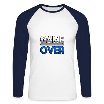 GAME OVER (Bleu) - Jeux - T-shirt baseball manches longues Homme - blanc/marine - Devant - Nik (191cm)