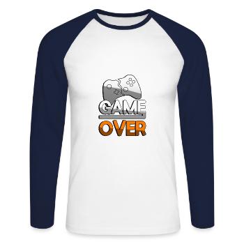 GAME OVER (Orange) + Contrôleur - Jeux - T-shirt baseball manches longues Homme - blanc/marine - Devant - Nik (191cm)