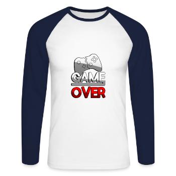 GAME OVER (Rouge) + Contrôleur - Jeux - T-shirt baseball manches longues Homme - blanc/marine - Devant - Nik (191cm)