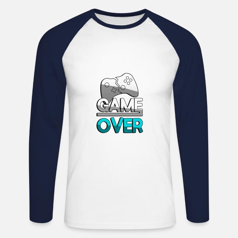GAME OVER (Türkis) + Controller - Gaming - Unisex Baseballshirt langarm - Weiß/Navy