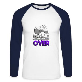 GAME OVER (Violet) + Contrôleur - Jeux - T-shirt baseball manches longues Homme - blanc/marine - Devant - Nik (191cm)