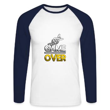 GAME OVER (Gelb) + DNA - Gaming - Unisex Baseballshirt langarm - Weiß/Navy - Vorne - Nik (191cm)
