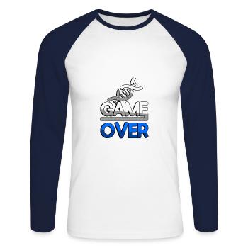 GAME OVER (Bleu) + ADN - Jeux - T-shirt baseball manches longues Homme - blanc/marine - Devant - Nik (191cm)