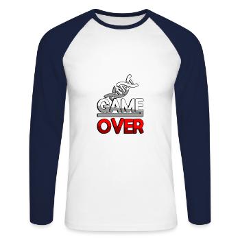 GAME OVER (Rot) + DNA - Gaming - Unisex Baseballshirt langarm - Weiß/Navy - Vorne - Nik (191cm)