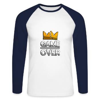 GAME OVER (White) + King Crown - Gaming - Unisex Long Sleeve Baseball T-Shirt - white/navy - Front - Nik (191cm)
