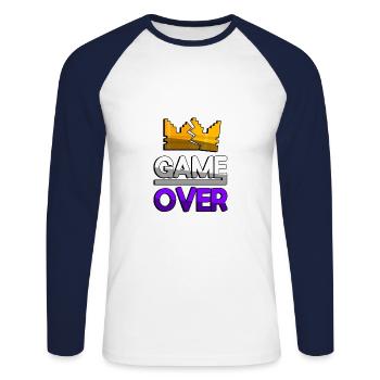 GAME OVER (Purple) + King Crown - Gaming - Unisex Long Sleeve Baseball T-Shirt - white/navy - Front - Nik (191cm)