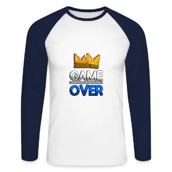 GAME OVER (Blue) + King Crown - Gaming - Unisex Long Sleeve Baseball T-Shirt - white/navy - Front - Nik (191cm)