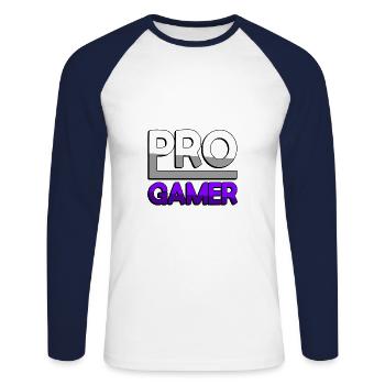 PRO GAMER (Lila) - Gaming - Unisex Baseballshirt langarm - Weiß/Navy - Vorne - Nik (191cm)