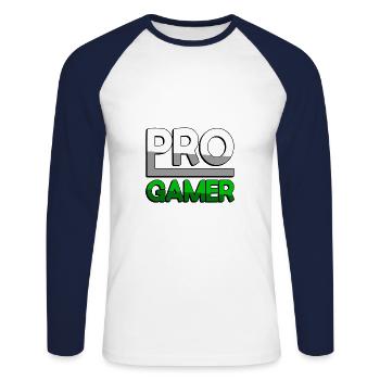 PRO GAMER (Grün) - Gaming - Unisex Baseballshirt langarm - Weiß/Navy - Vorne - Nik (191cm)