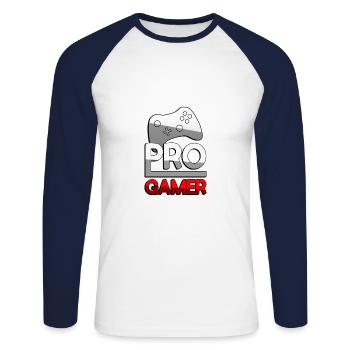 PRO GAMER (Rouge) + Contrôleur - Jeux - T-shirt baseball manches longues Homme - blanc/marine - Devant - Nik (191cm)