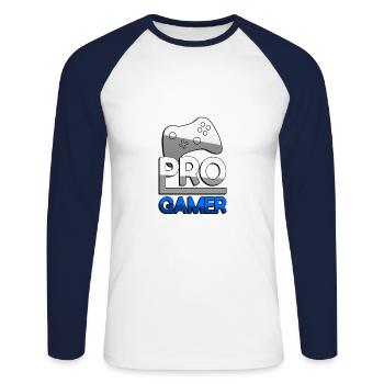 PRO GAMER (Blau) + Controller - Gaming - Unisex Baseballshirt langarm - Weiß/Navy - Vorne - Nik (191cm)