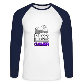 PRO GAMER (Lila) + Controller - Gaming - Unisex Baseballshirt langarm - Weiß/Navy - Vorne - Nik (191cm)